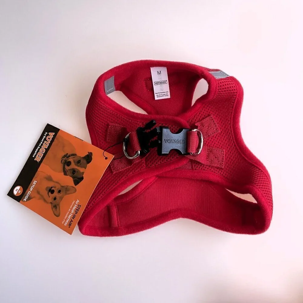 RED STEP-IN MESH DOG PET HARNESS